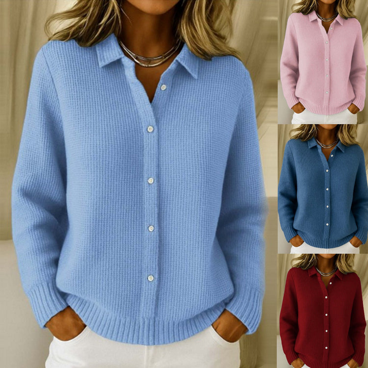 Cardigan chic en maille Envie – aperçu des coloris bleu ciel, rose, bleu foncé et bordeaux
