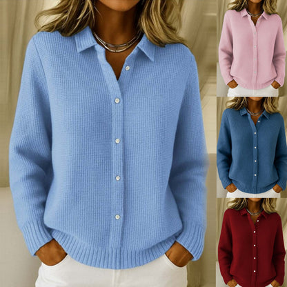 Cardigan chic en maille Envie – aperçu des coloris bleu ciel, rose, bleu foncé et bordeaux